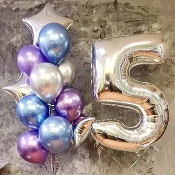 12pcs Сребърен 32-инчов брой фолио балони Декорации за рожден ден Деца Момиче Момче 1 2 3 4 5 6 7 8 9-годишни Метални консумативи