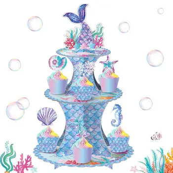 3 Tier русалка Cupcake Stand Тема Парти декорация Държач за торта Десерт за съхранение Rack Tower Бебешки душ Консумативи за рожден ден