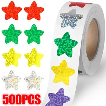 500PCS холографски цвят златна звезда стикер за деца награда фолио звезда стикери етикети за стена занаяти класна стая учители доставки