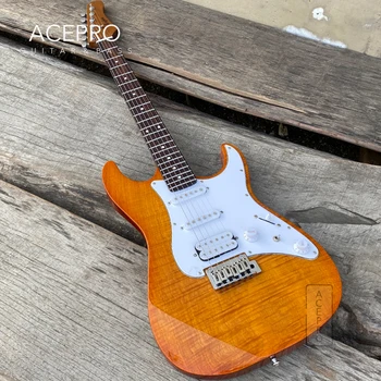Acepro Honey Sunburst Electric Guitar, Прагчета от неръждаема стомана, Печен кленов врат, Tremolo Bridge, Превключвател за Split Coi, В наличност
