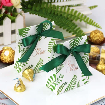 Creative сватбени бонбони кутия растения отпечатани подарък чанта с панделка вратовръзка опаковане лечение хартиени опаковки без дръжка изкуства & занаяти доставки