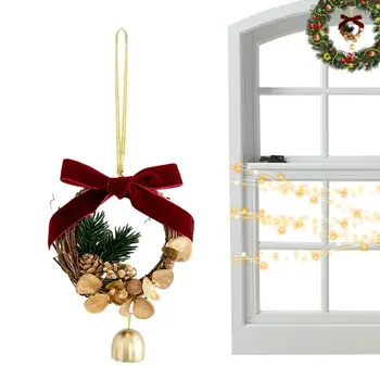 Златна камбана Коледни орнаменти Рустикален коледен венец Гирлянд червен зелен с папийонка Коледна камбана за венец на входната врата