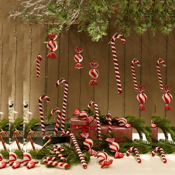 Коледа PVC бонбони бастуни близалка патерица Коледа дърво висящи декор червено бяла патерица бонбони бастуни Нова година декорация на домашно парти