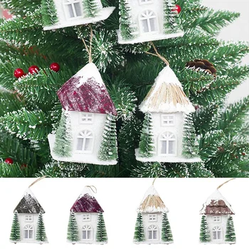 Коледа снежна къща висулка Коледа дървена вила творчески пластмаса със светлини орнамент хотел сватба нощ светлина декор