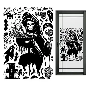 Призрачен прозорец стикери скелет призраци вещица тиква стикери страшно Хелоуин тематични прозорец силует декор парти консумативи