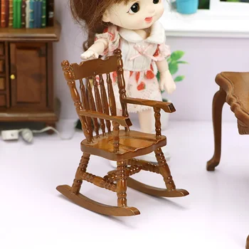 1/12 Къща за кукли миниатюрни аксесоари мини дървени кафяви фотьойл симулация стол модел играчка за кукла къща декорация