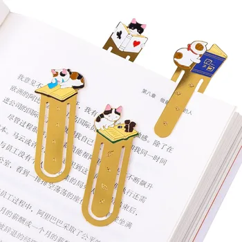1 Piece Creative Cartoon Paint Bookmark Cute Cat Reading Modeling Metal Bookmark Kawaii канцеларски материали училище офис консумативи