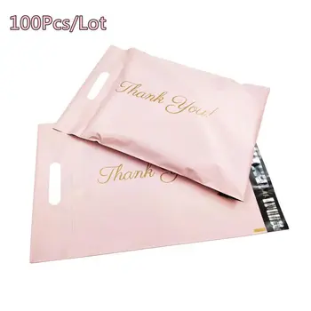 100PCS Благодаря ви Portable Poly Mailer лепило пликове чанти куриер коса пакети парти подаръци кутии доставка торбички розово/черно