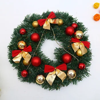 11.8 инчов изкуствен коледен венец за декор на входната врата, вътрешна и външна празнична висяща украса, червени и златни лъкове Дядо Коледа
