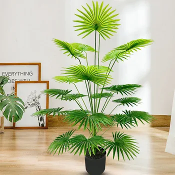110cm 24Листа Тропически растения Голяма изкуствена палма Пластмасови фалшиви листа Зелени Monstera листа за дома градина стая декор