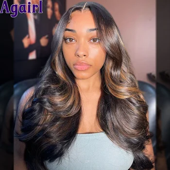 13X6 34Inch 1B/30 Highlight Body Wave Human Hair Wigs 13x4 Transpaprent Lace Frontal Wig PrePlucked перуански перуки за коса за жени