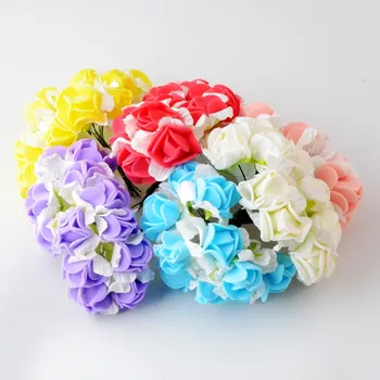 (144pcs/lot)2CM Многоцветна PE Rose Foam Mini изкуствени копринени цветя Букет Плътен цвят/сватба декоративни цветя венци
