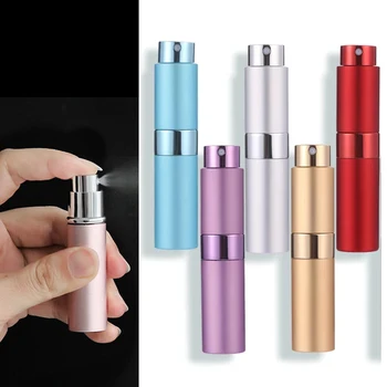 1Pcs 8ml преносим мини парфюм стъклена бутилка за многократна употреба пътуване алуминиев спрей пулверизатор празен метален парфюм пулверизатор пръскачка