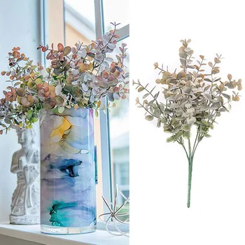 1Piece зелен евкалипт клон Nordic изкуствени пластмасови растения листа симулация изкуствена фалшиви цветя сватбено тържество декорации