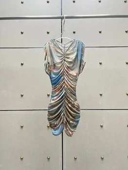 2023 Есен/Зима Мода Ново дамско облекло отпечатани мрежеста кърпа плисирана рокля 0905