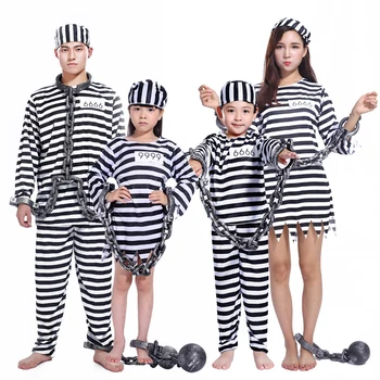 2023 карнавално парти Хелоуин затворник костюм за мъже жени деца дете семейство насилие затворник костюми фантазия рокли набор