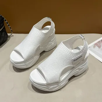 2023 Лято нова мода плътен цвят отворен пръст риба устата големи сандали за жени, носещи дебела подметка удобни дамски обувки