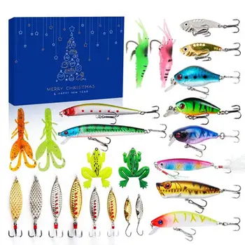 2023 Риболовен адвентен календар Коледно обратно броене за възрастни мъже Teen Boys сладководна солена вода мека пластмасова примамка Риболовна лъжица