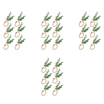 24 броя евкалиптови салфетки пръстени ръчно изработени дървени мъниста Начало декор изкуствена зеленина Държачи за салфетки за сватби, парти и др
