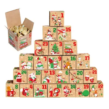 24Pcs Коледа Адвент календар подарък кутия Крафт хартия бонбони бисквитки кутии 24 дни Весела Коледа парти Коледа подаръчни кутии