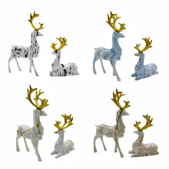 2Pcs еленски фигурки смола мини колекция декоративни лосове статуя животински скулптура за офис бюро етажерка хол спалня