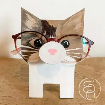 3D Kawaii животински очила багажник сладък карикатура дърворезби слънчеви очила дисплей багажник рафт очила стойка бижута дървен държач витрина