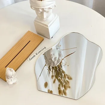 3D акрилни неправилни огледало без рамки дървена основа DIY спалня хол грим плот инструменти за декорация на дома