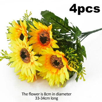 4PCS Изкуствени слънчогледи Пакети Букети от фалшиви цветя Изкуствени флорални централни елементи за цветна аранжировка декор за сватба