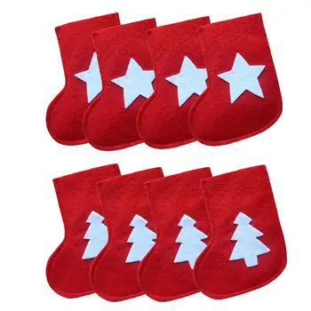 4Pcs Коледни чорапи Прибори за хранене чанта Отглеждане Сребърни прибори държачи Коледа прибори за съхранение торбичка за нож вилица лъжица