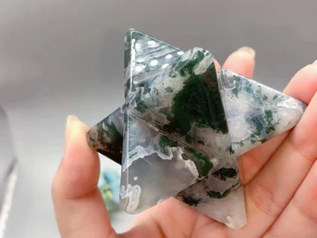 50mm Естествено галванизирано, водна трева ахат кристал Merkaba звезди скъпоценен камък хексаграма чудесно за медитация изцеление положителни 1бр