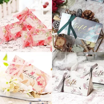 50pcs Европейски розово/бяло/тъмно зелено сладко цвете Кутии за бонбони Сватбени услуги Парти консумативи Подаръчен пакет за подаръци