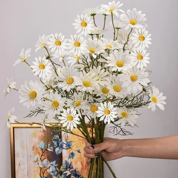 52см 5 вилица изкуствен букет слънчогледи цветя малка маргаритка сватба декорация на дома хризантема пресни копринени цветя