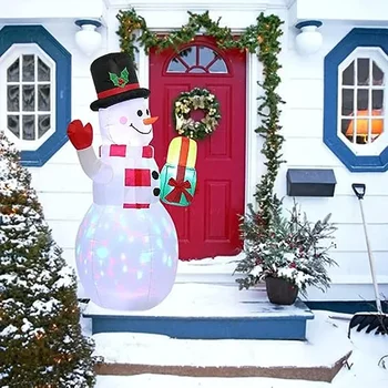 5FT Коледни надуваеми декорации на открито Коледна атмосфера, надуваеми декорации на снежния човек с цветни LED светлини