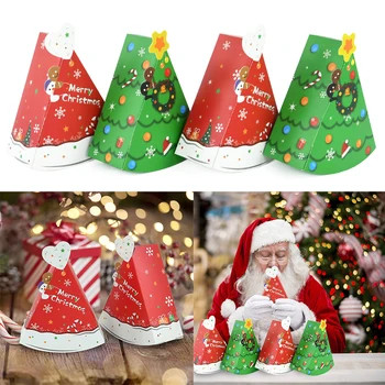 5бр Коледно дърво хартия кутия торта форма Весела Коледа бисквитка бонбони кутии подарък печене опаковка кутия Нова година парти декорации