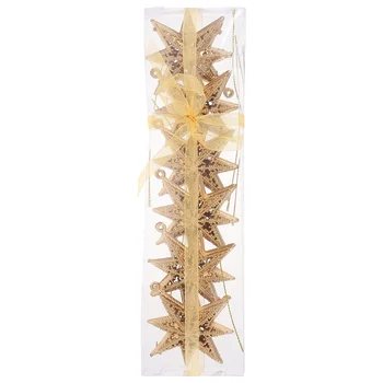 6 бр. Коледни пластмасови звездни декори Деликатни висулки за декорация на коледно дърво (златни)