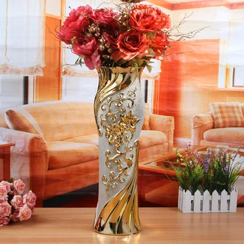 60см висока керамика ваза голям размер домашно обзавеждане хол украсяват златна ретро цвете подреждане кацане декорация