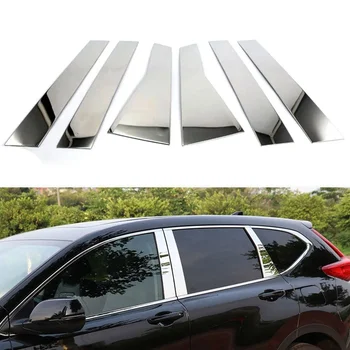 6Pcs неръждаема стомана хром кола външна врата прозорец B C стълб пост капак подстригване кола стайлинг стикер за Honda CRV CR-V 2017-2022