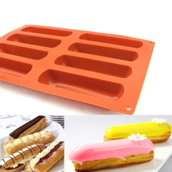 8 Кухина Инструменти за торта Силиконови класически форми за събиране Форма за печене Finger Orange Non Stick Eclair Forms Кухненски инструменти