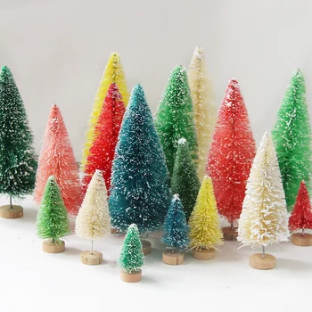 8PCS Multi Size Коледно мини дърво Малко борово дърво Цветни мини дървета за Коледа Начало Настолни орнаменти Noel парти декорации