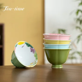 90ml ръчно рисувани цветни глазура керамични майстор чаша жените чай единична купа творчески цвете венчелистчета чаша кунг-фу чай прибор подарък