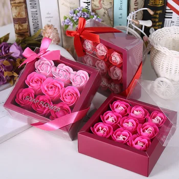  9pcs / кутия Ден на Свети Валентин имитация цвете вечен цвете подарък кутия, постепенно сапун цвете роза, с ръка подарък декорация