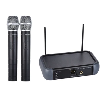 ammoon двуканална VHF безжична ръчна микрофонна система с функция Echo 2 микрофона & 1 приемник 6.35mm аудио кабел