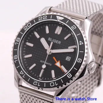 Bliger 41mm черен циферблат автоматичен механичен мъжки GMT часовник луксозен сапфир стъкло светещ водоустойчив календар ръчен часовник мъже