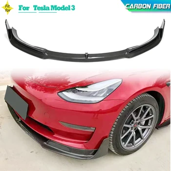 Carbon Fiber Car Front Bumper Lip Splitters For Tesla Model 3 Sedan 4-Door 2016-2020 Front Bumper Lip Chin Protector Apron Guard