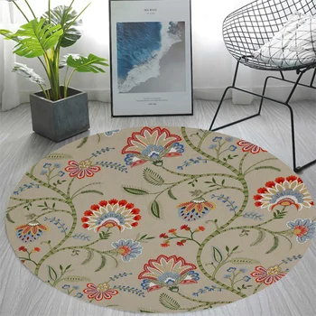 CLOOCL фланела кръг килим ретро скандинавски дворец стил килим цвете модел кръгъл килим Начало декор против хлъзгане килим за спалня