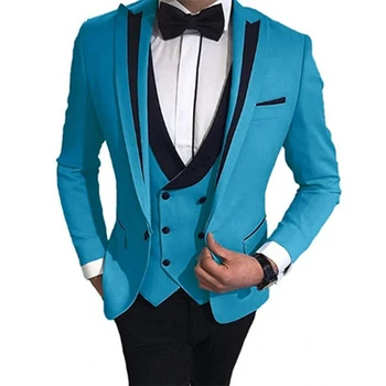 Custom Made 3 Piece Men Suit 2023 Slim Fit Groom Tuxedo Peak Lapel Groomsmen Официални сватбени костюми за мъже ( Blazer + Pants + Vest)