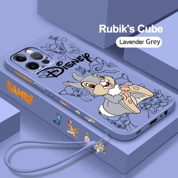 Disney Bambi Луксозно анимационно течно ляво въже за Apple iPhone 15 14 13 12 11 XS XR X 8 7 SE Pro Ultra Max Plus Мини калъф за телефон