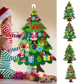 Felt коледно дърво 3Ft DIY осветен филц коледно дърво занаяти комплект с подвижни орнаменти за деца подарък с низ светлина