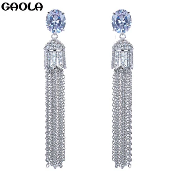 GAOLA гореща продажба женски чар дълго изявление виси обица сребро бижута кристал обеци GLE4848