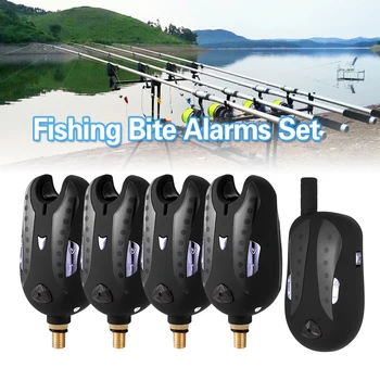 Lixada Безжична цифрова аларма за риболов Аларми за ухапване за риболов Комплект за звуково предупреждение за риболовен приемник LED индикатор за аларма с калъф